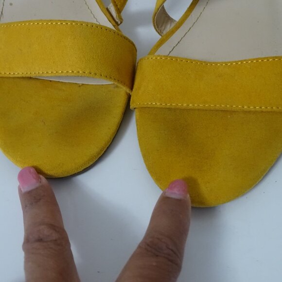 Rouge Helium Yellow Block Heel Strappy Sandals Women Size 11 Buckle Open Toe - Picture 9 of 9